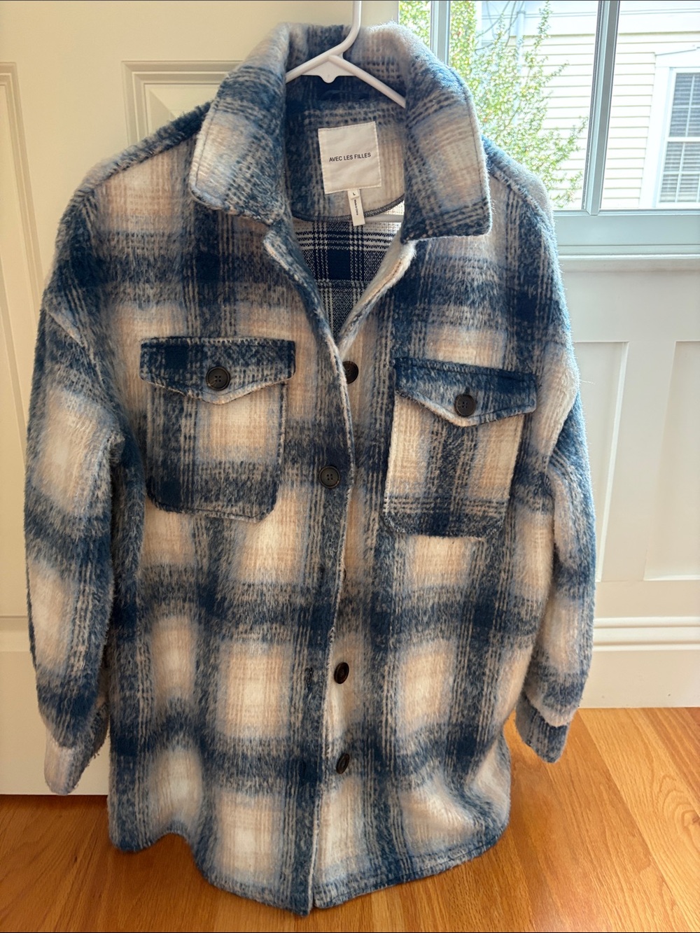 Avec Les Filles Blue & Cream Plaid Kids Jacket